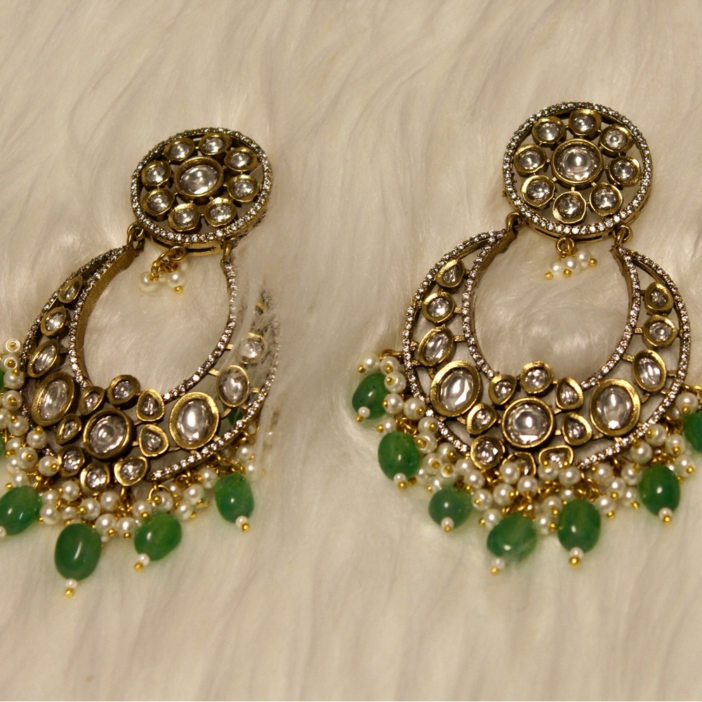 Elegant Gold and Green Chandelier Earrings